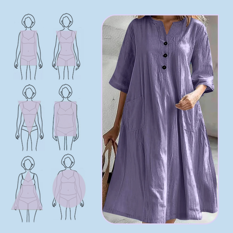 【S-2XL】👗Női túlméretezett A vonalú Midi ruha zsebekkel