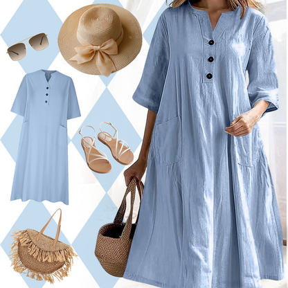 【S-2XL】👗Női túlméretezett A vonalú Midi ruha zsebekkel