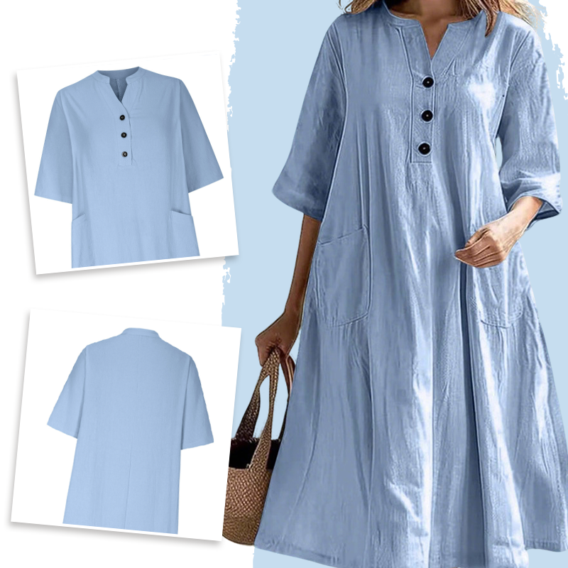 【S-2XL】👗Női túlméretezett A vonalú Midi ruha zsebekkel