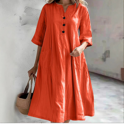 【S-2XL】👗Női túlméretezett A vonalú Midi ruha zsebekkel