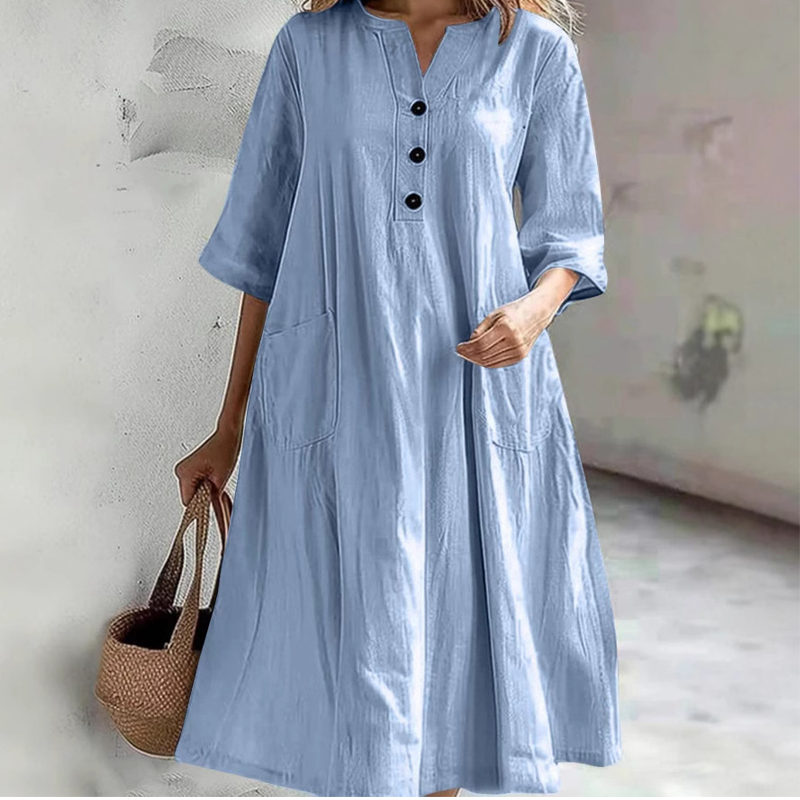 【S-2XL】👗Női túlméretezett A vonalú Midi ruha zsebekkel