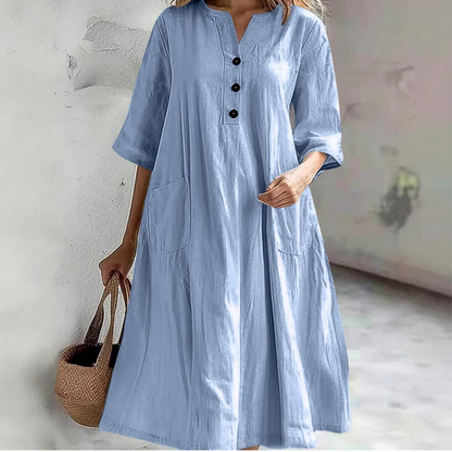 【S-2XL】👗Női túlméretezett A vonalú Midi ruha zsebekkel