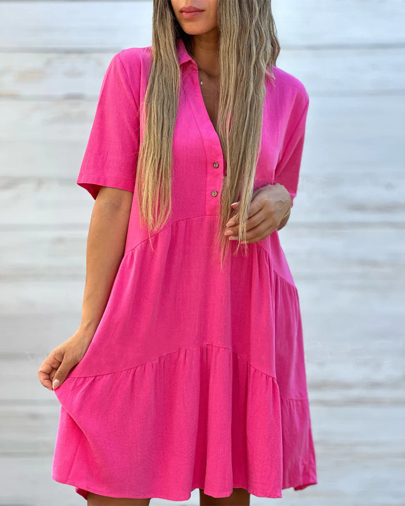 【S-5XL】💖Egyszínű kényelmes hajtókás gombos ruha