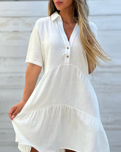 【S-5XL】💖Egyszínű kényelmes hajtókás gombos ruha