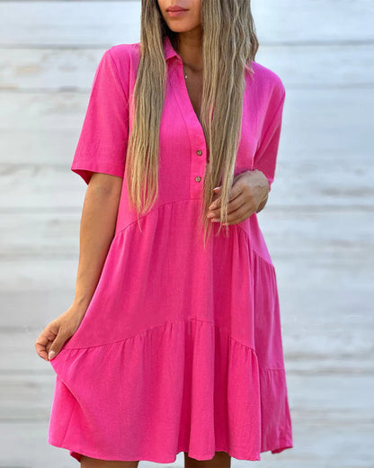 【S-5XL】💖Egyszínű kényelmes hajtókás gombos ruha