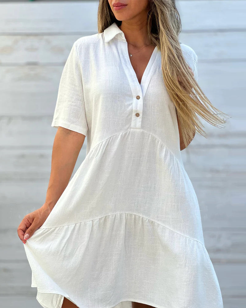 【S-5XL】💖Egyszínű kényelmes hajtókás gombos ruha