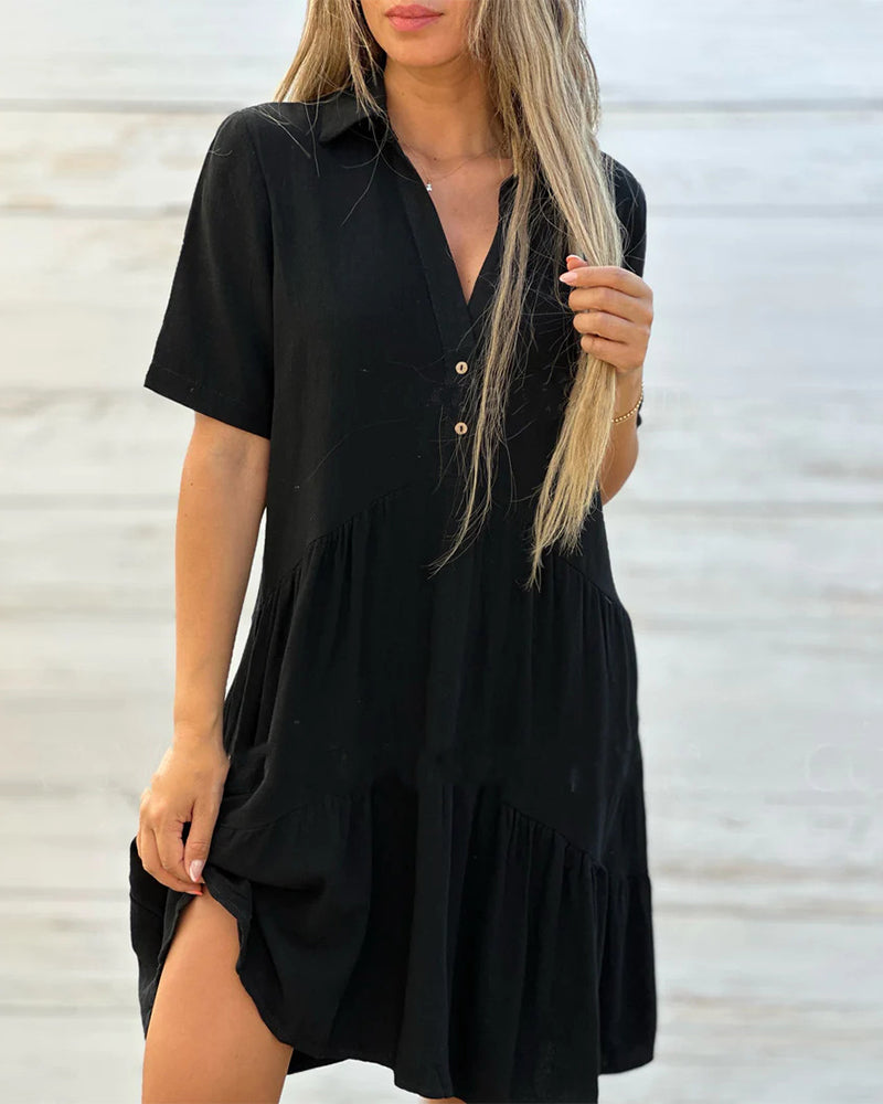 【S-5XL】💖Egyszínű kényelmes hajtókás gombos ruha