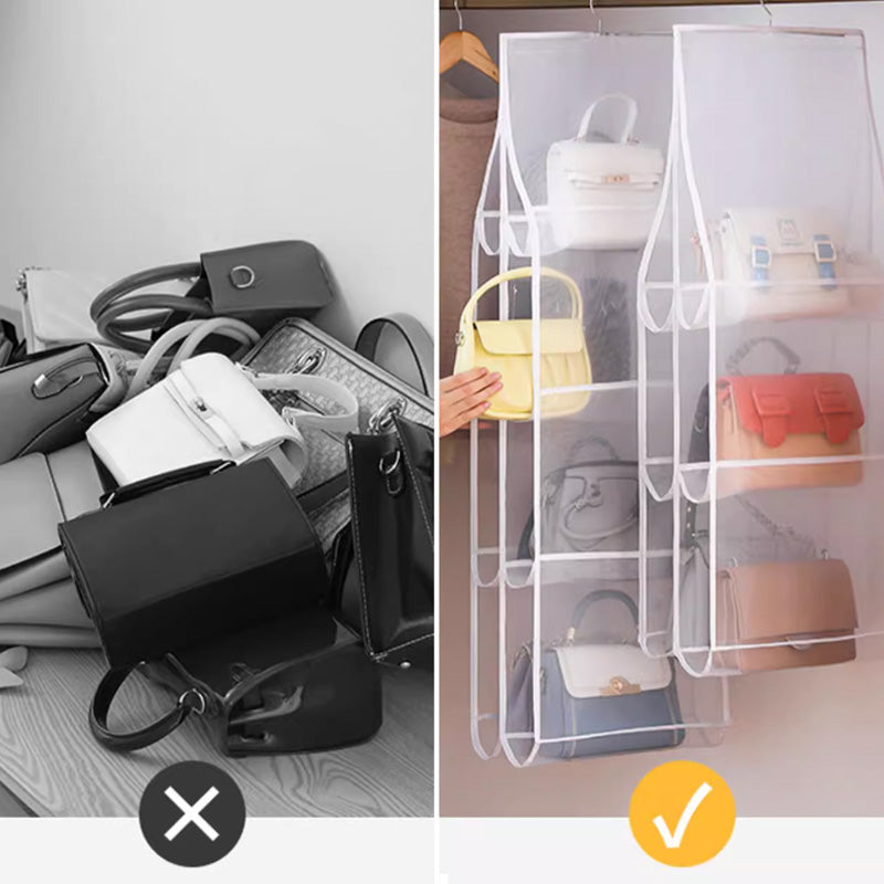 👜Akasztható kézitáska porálló rendszerező nagy zsebekkel