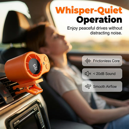 💨🌬️Hordozható LED-es autóventilátor intelligens kijelzővel – 🚗 Élvezze a hűs vezetést