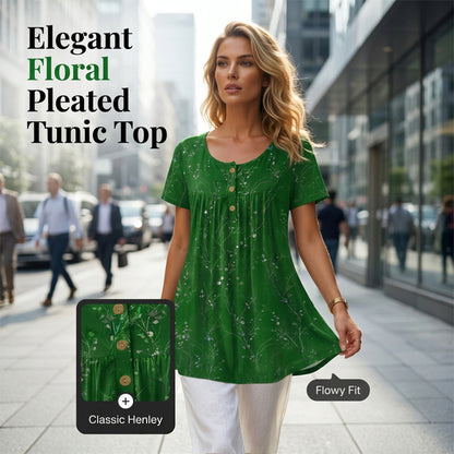【💯L-6XL】🌺Női virágmintás, redőzött tunika felső