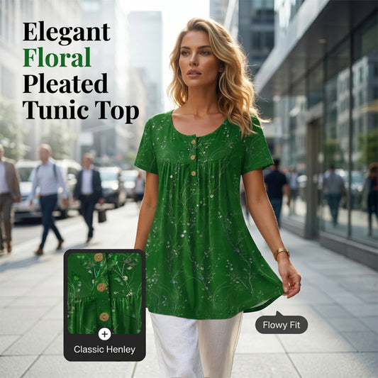 【💯L-6XL】🌺Női virágmintás, redőzött tunika felső