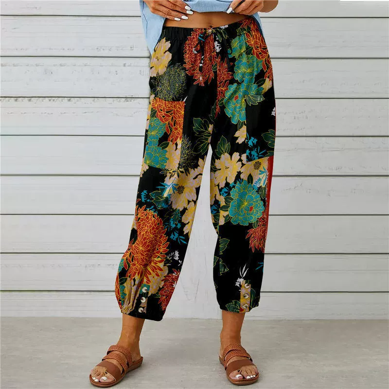 【💯S-2XL】🌺Vintage virágos, magas derekú jogger nadrág