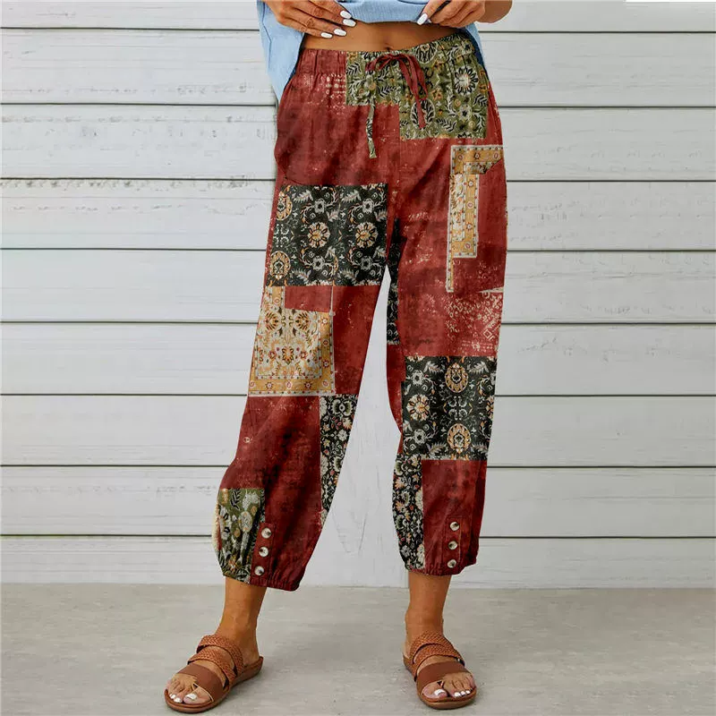 【💯S-2XL】🌺Vintage virágos, magas derekú jogger nadrág