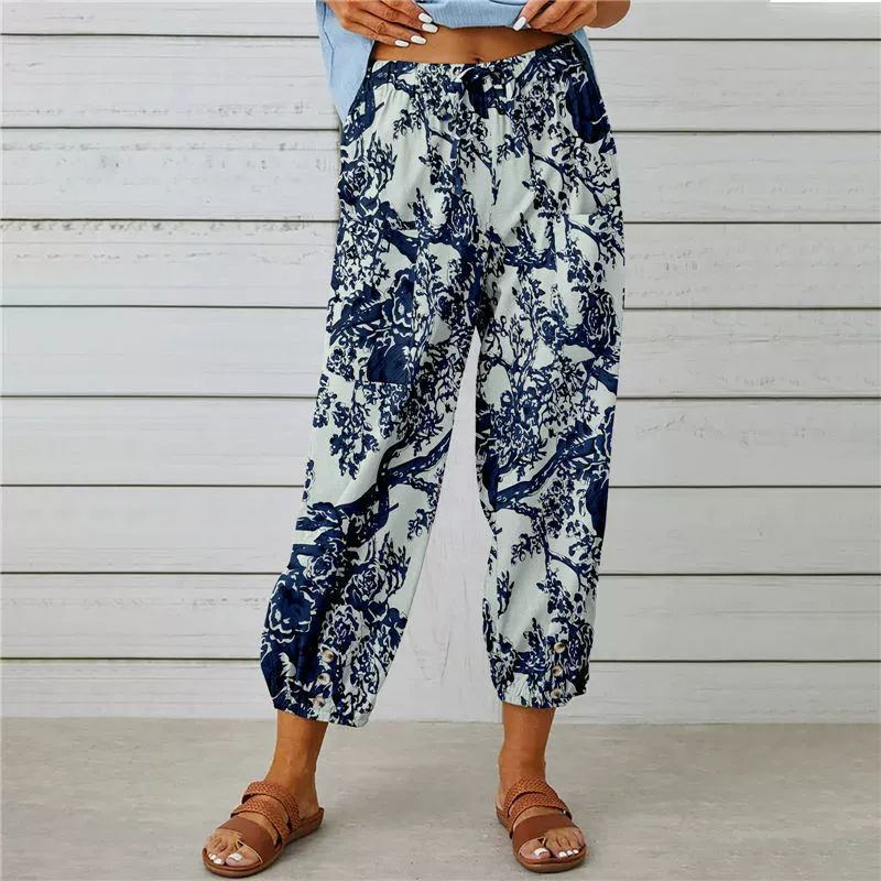 【💯S-2XL】🌺Vintage virágos, magas derekú jogger nadrág