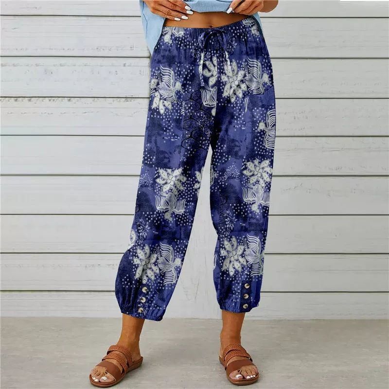【💯S-2XL】🌺Vintage virágos, magas derekú jogger nadrág