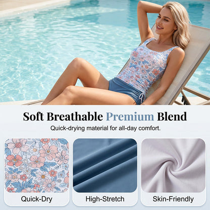 【🏖️S-2XL】🌼Női, magas derekú, virágmintás tankini fürdőruha