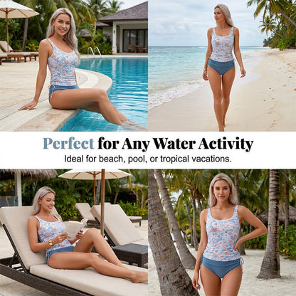 【🏖️S-2XL】🌼Női, magas derekú, virágmintás tankini fürdőruha