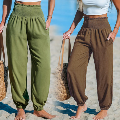 【✨S-2XL】👖 Női, smockolt, magas derekú harem nadrág