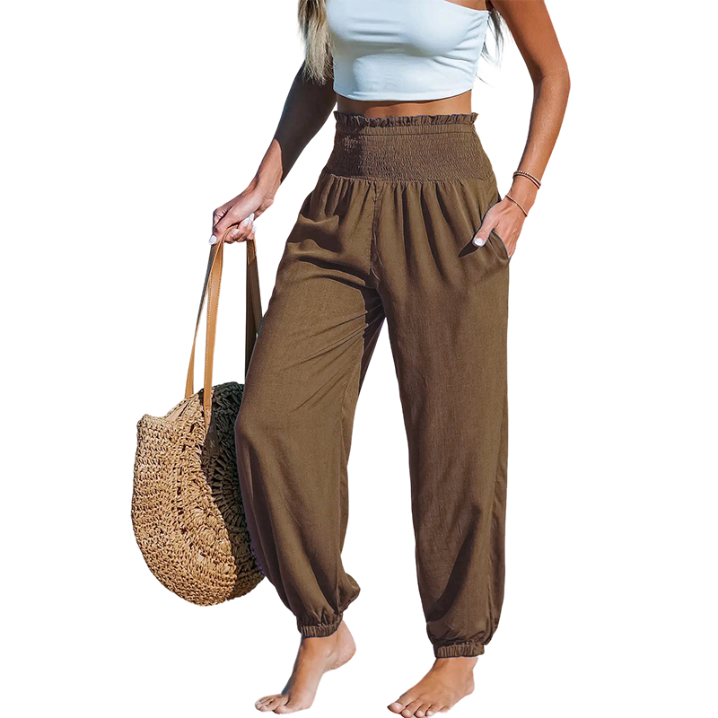 【✨S-2XL】👖 Női, smockolt, magas derekú harem nadrág