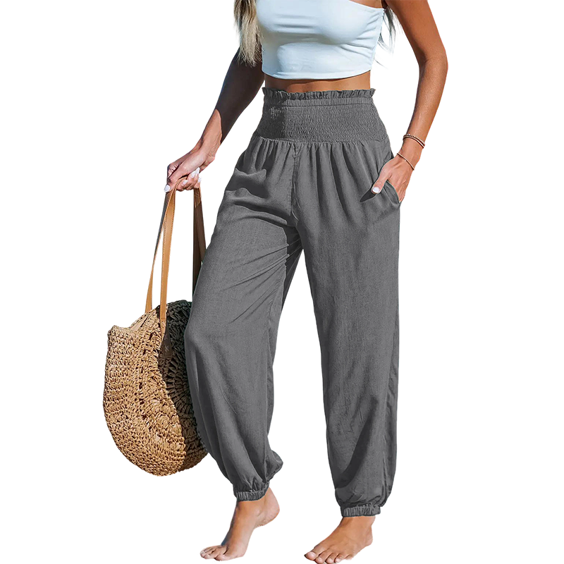 【✨S-2XL】👖 Női, smockolt, magas derekú harem nadrág