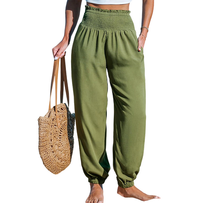 【✨S-2XL】👖 Női, smockolt, magas derekú harem nadrág