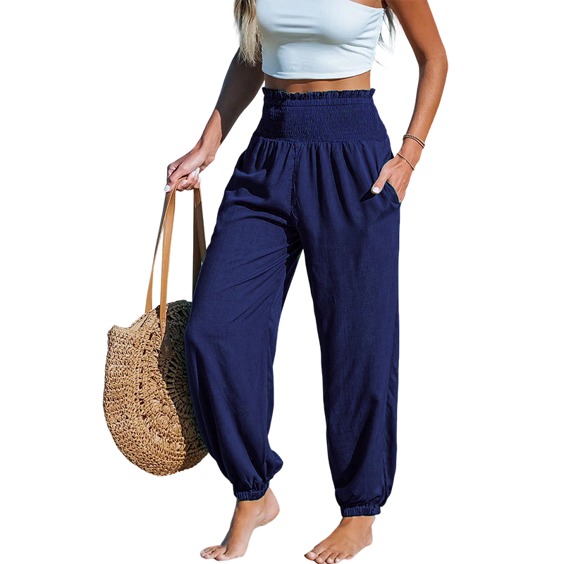 【✨S-2XL】👖 Női, smockolt, magas derekú harem nadrág