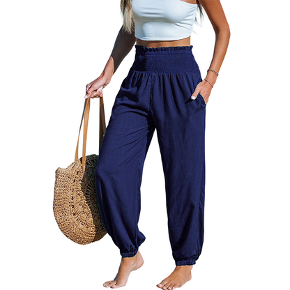 【✨S-2XL】👖 Női, smockolt, magas derekú harem nadrág