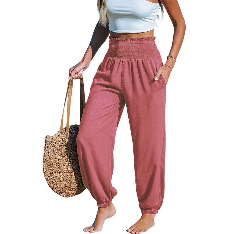 【✨S-2XL】👖 Női, smockolt, magas derekú harem nadrág