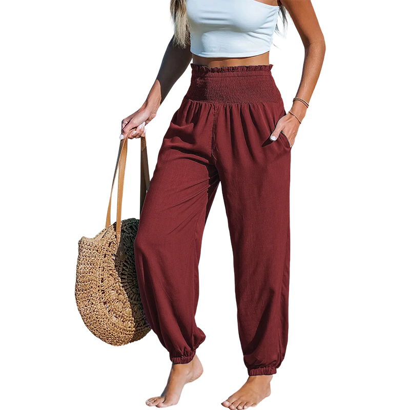【✨S-2XL】👖 Női, smockolt, magas derekú harem nadrág