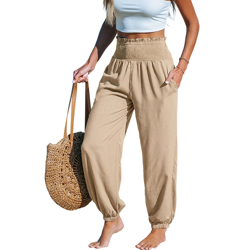 【✨S-2XL】👖 Női, smockolt, magas derekú harem nadrág