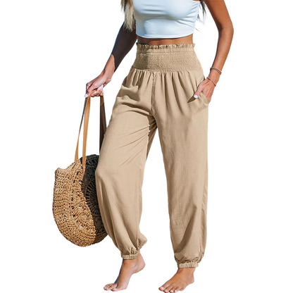 【✨S-2XL】👖 Női, smockolt, magas derekú harem nadrág