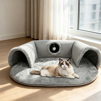 🐱🛏️Plüss 2 az 1-ben macskaalagút-ágy – 🐾Karcálló és kényelmes