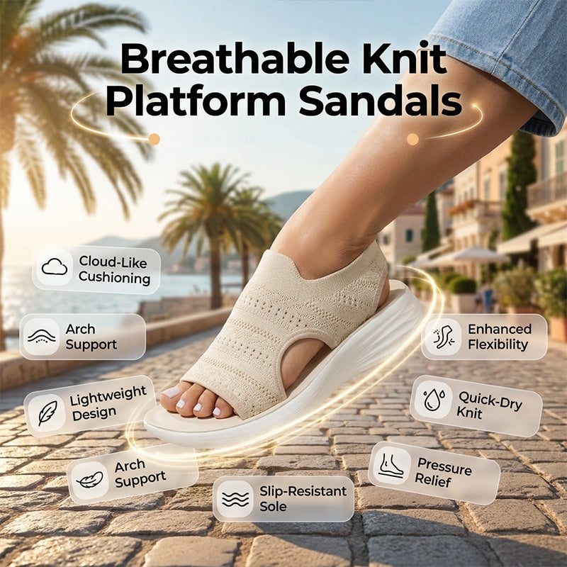 【✨EU 36-43】☁️👡Női, lélegző kötött anyagból készült platform szandál