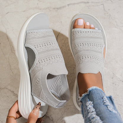 【✨EU 36-43】☁️👡Női, lélegző kötött anyagból készült platform szandál