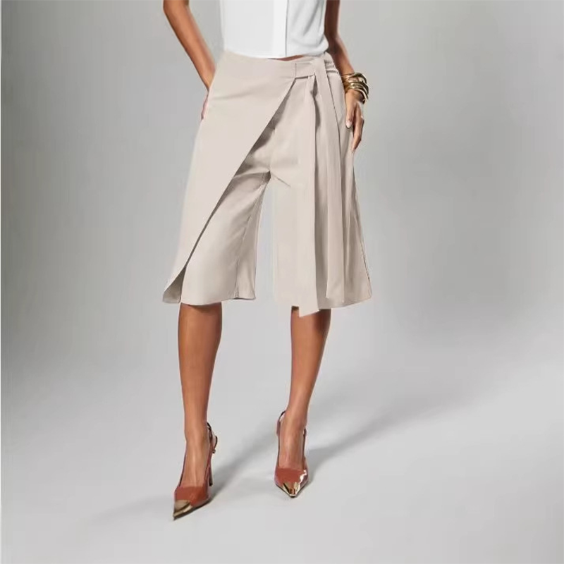 【S-3XL】🥀Női elegáns, elöl megkötős, széles szárú culotte nadrág