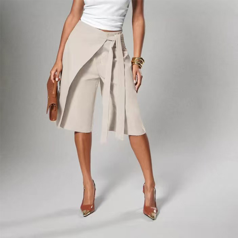 【S-3XL】🥀Női elegáns, elöl megkötős, széles szárú culotte nadrág
