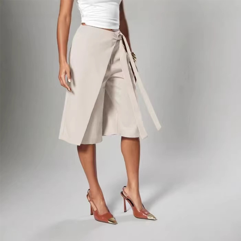 【S-3XL】🥀Női elegáns, elöl megkötős, széles szárú culotte nadrág