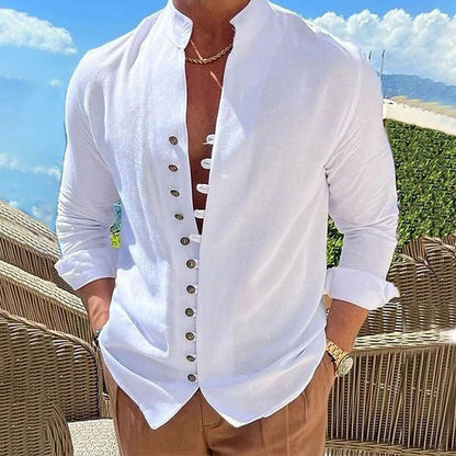 【M-3XL】🌿Férfi Retro Pamut-Len Ing: Légáteresztő Kényelem és Klasszikus Stílus