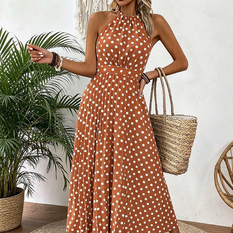 【🍊S-XL】👗Retró pöttyös nyakpántos ruha