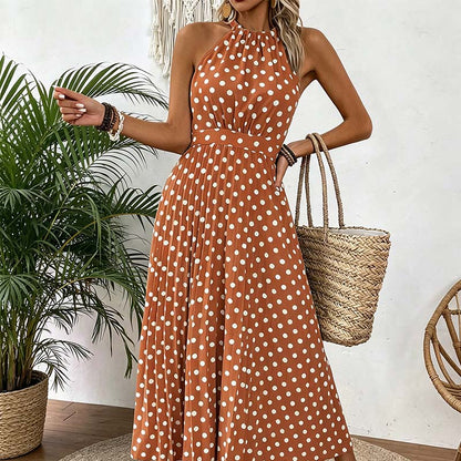 【🍊S-XL】👗Retró pöttyös nyakpántos ruha