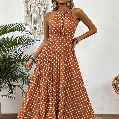 【🍊S-XL】👗Retró pöttyös nyakpántos ruha