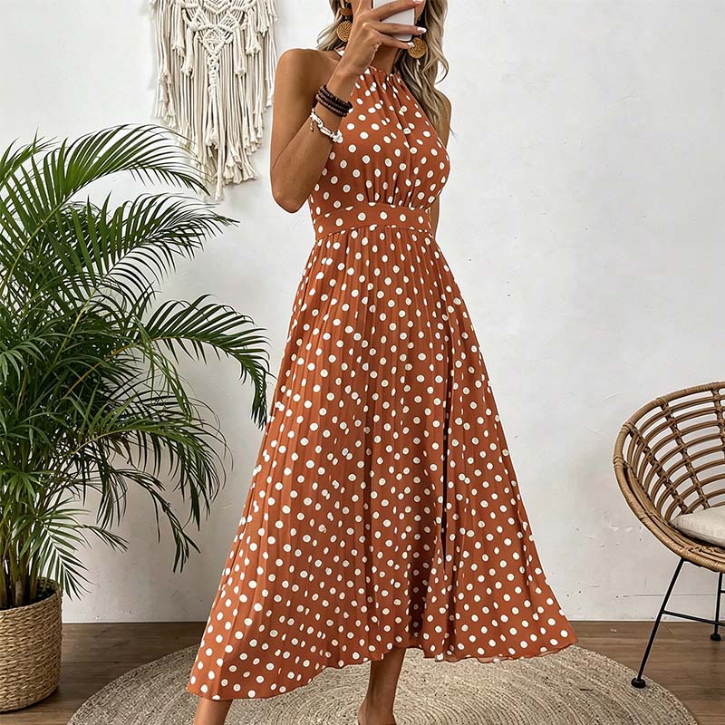 【🍊S-XL】👗Retró pöttyös nyakpántos ruha