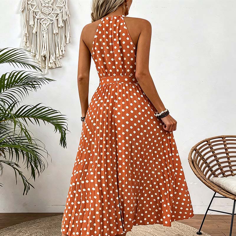 【🍊S-XL】👗Retró pöttyös nyakpántos ruha