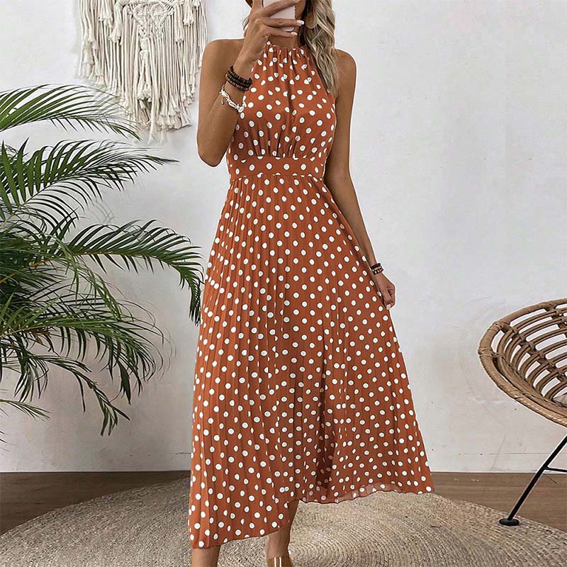 【🍊S-XL】👗Retró pöttyös nyakpántos ruha