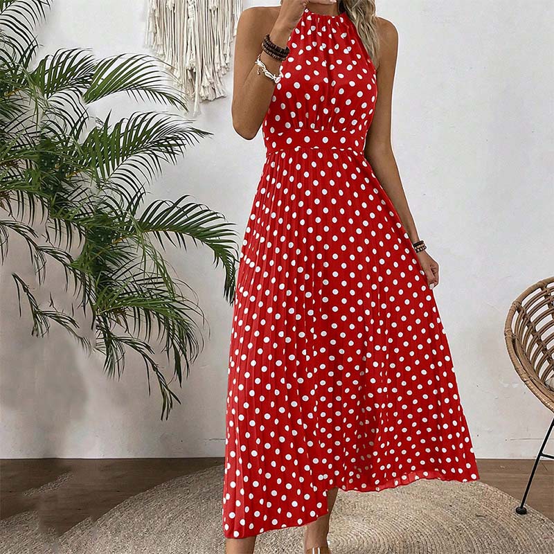 【🍊S-XL】👗Retró pöttyös nyakpántos ruha