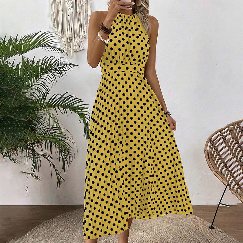 【🍊S-XL】👗Retró pöttyös nyakpántos ruha