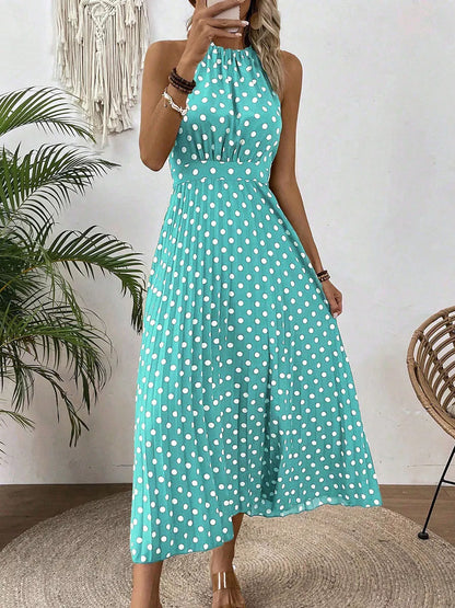 【🍊S-XL】👗Retró pöttyös nyakpántos ruha