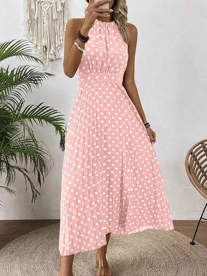 【🍊S-XL】👗Retró pöttyös nyakpántos ruha