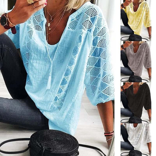 【S-5XL】❄️Női U-nyakú blúz ujjakkal