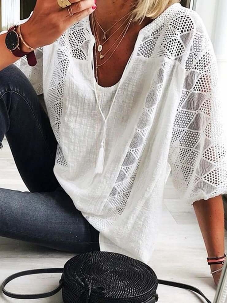 【S-5XL】❄️Női U-nyakú blúz ujjakkal